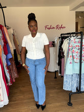 Load image into Gallery viewer, White net button down polo top
