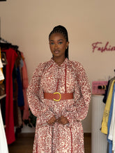 Load image into Gallery viewer, Brown pattern belted maxi dress
