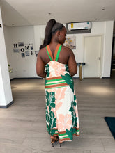 Load image into Gallery viewer, Green floral satin maxi dress
