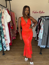 Load image into Gallery viewer, Orange mesh tie back maxi dress

