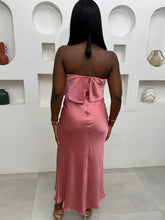 Load image into Gallery viewer, Pink midi satin sleeveless thigh slit dress
