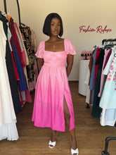 Load image into Gallery viewer, Pink ombré midi puff dress
