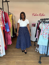 Load image into Gallery viewer, Deep blue polka dot maxi pleated skirt
