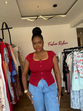 Load image into Gallery viewer, Wine cap sleeves button detail top
