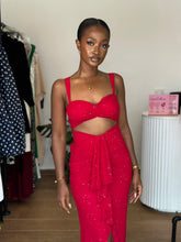 Load image into Gallery viewer, Red cut out maxi frill dress
