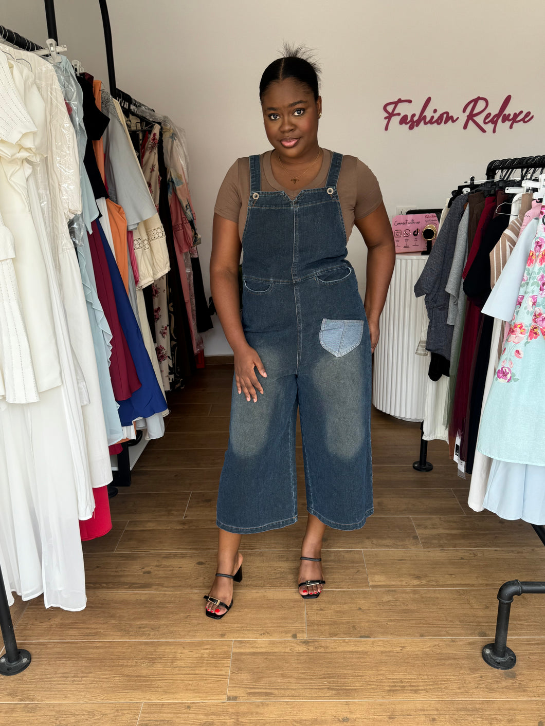 Blue denim midi pinafore