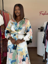 Load image into Gallery viewer, Multi colored satin long sleeves belted jumpsuit
