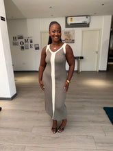 Load image into Gallery viewer, Grey and white ribbed midi dress
