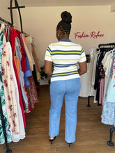 Load image into Gallery viewer, Green,blue and white knit polo top
