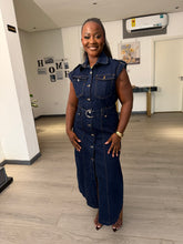 Load image into Gallery viewer, Denim belted midi dress
