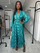 Load image into Gallery viewer, Turquoise long sleeves belted maxi dress
