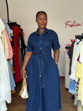 Load image into Gallery viewer, Denim belted maxi dress
