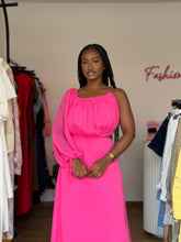 Load image into Gallery viewer, Pink chiffon midi pleated one arm dress
