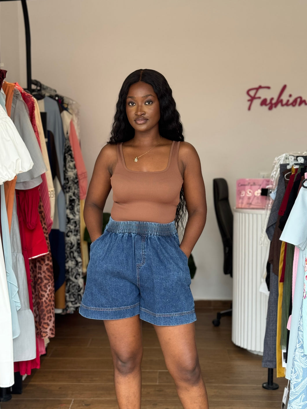 Deep blue denim shorts