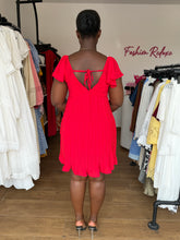 Load image into Gallery viewer, Red mini pleated open back dress
