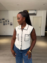 Load image into Gallery viewer, White and black detailed sleeveless top
