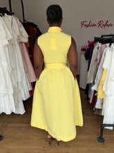 Load image into Gallery viewer, Yellow belted button down maxi dress
