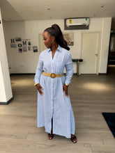 Load image into Gallery viewer, Blue and white maxi belted dress
