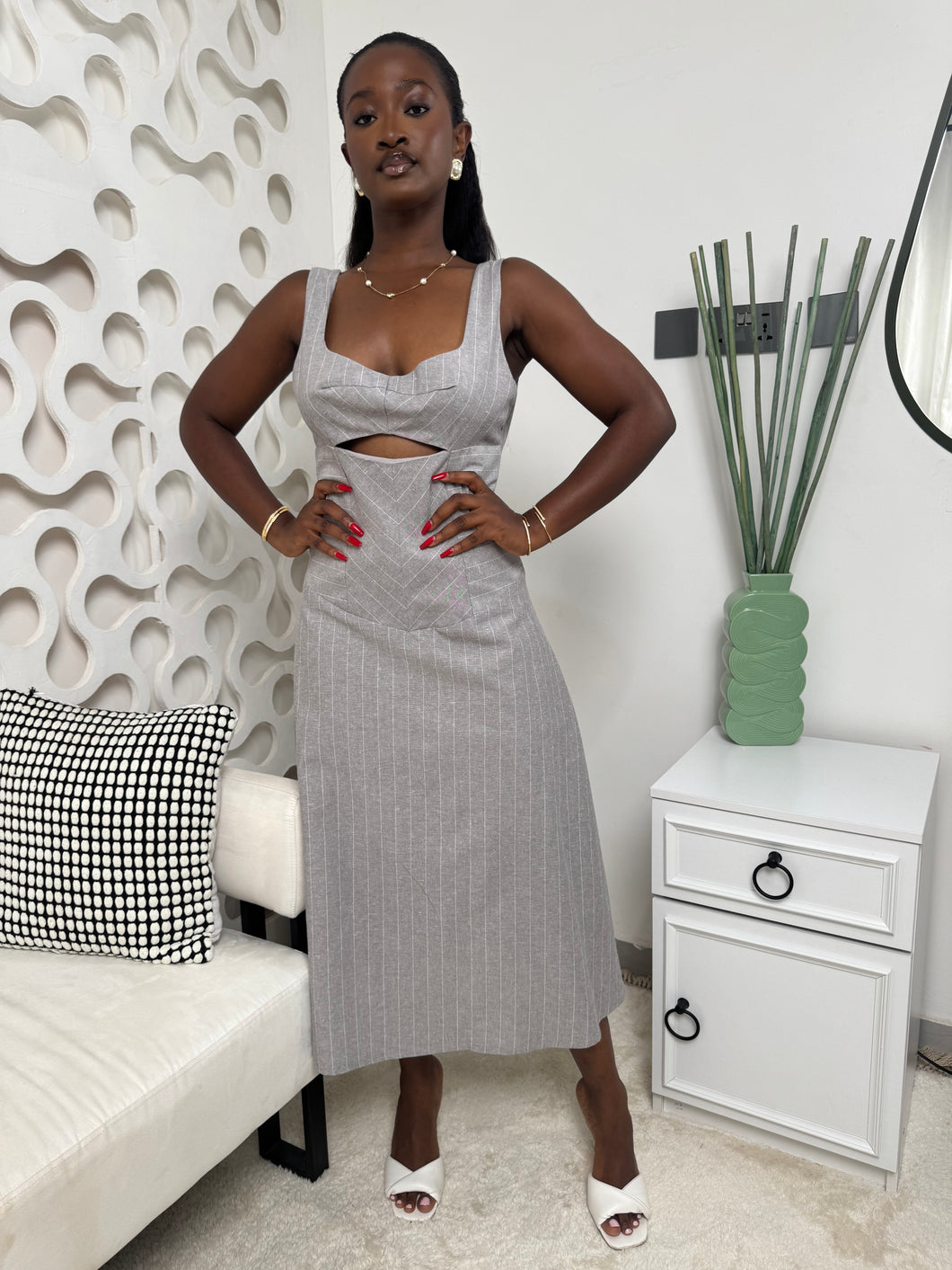 Grey midi cut out dress