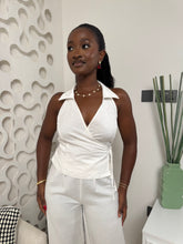 Load image into Gallery viewer, White soft linen trousers tow piece
