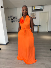 Load image into Gallery viewer, Orange floral detail maxi belted dress
