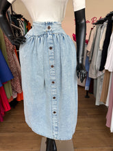 Load image into Gallery viewer, Light blue button detail midi denim skirt
