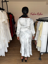 Load image into Gallery viewer, Grey and white satin skirt two piece
