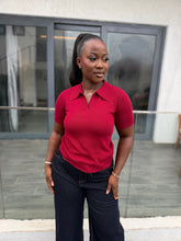 Load image into Gallery viewer, Red stretchy polo top
