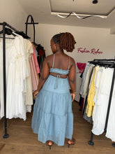 Load image into Gallery viewer, Blue sleeveless cut out open back midi dress
