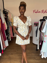 Load image into Gallery viewer, White floral mini open back dress
