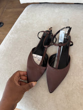 Load image into Gallery viewer, Brown satin pointed flat shoes
