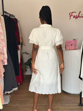 Load image into Gallery viewer, White midi belted shirt dress
