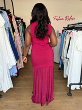 Load image into Gallery viewer, Burgundy maxi mesh detail dress
