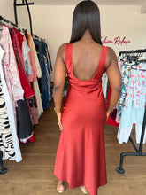 Load image into Gallery viewer, Brown satin open back maxi sleeveless dress
