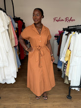 Load image into Gallery viewer, Brown belted maxi shirt dress
