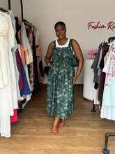 Load image into Gallery viewer, Green floral adjustable maxi flair dress
