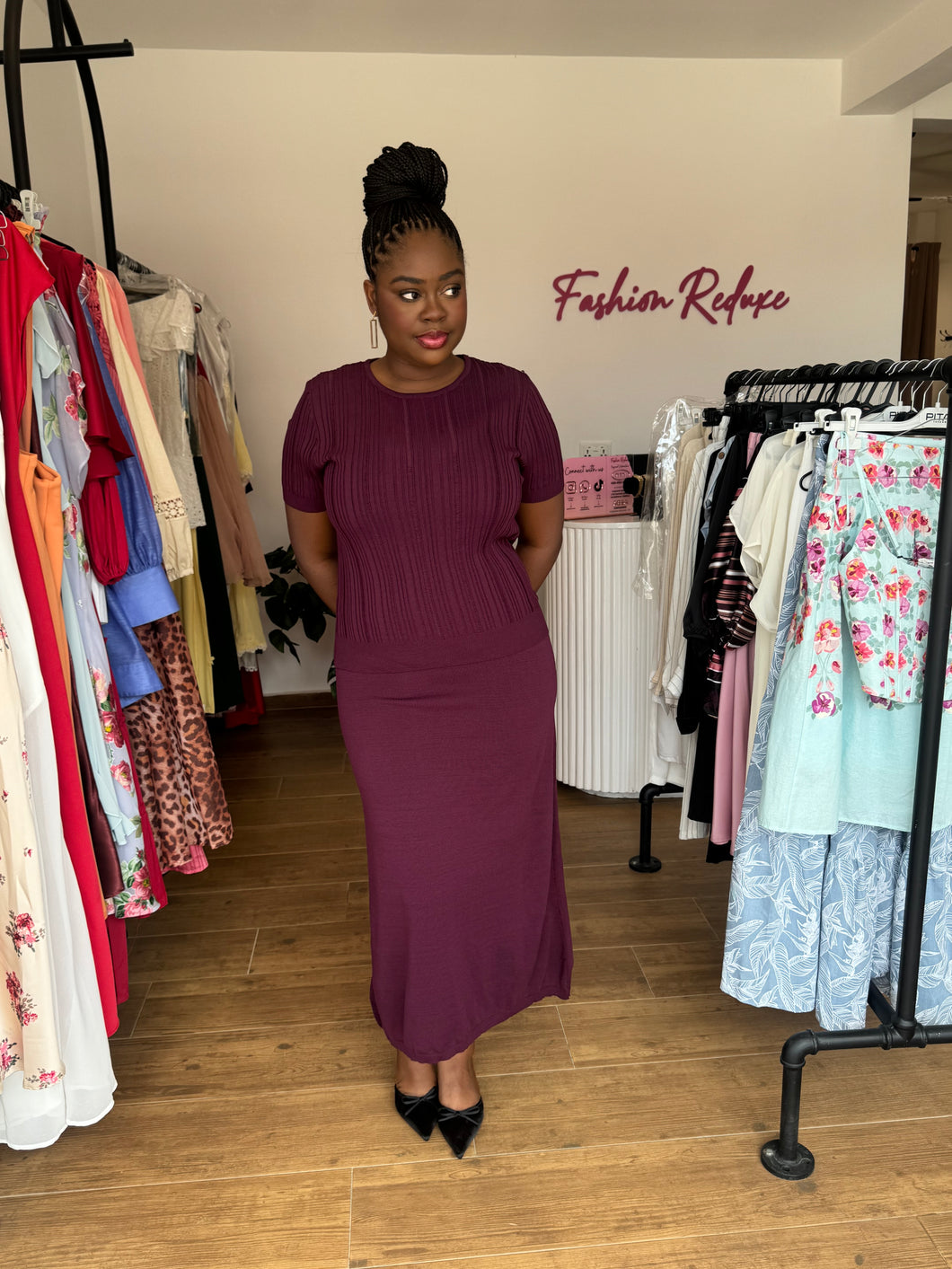 Mauve short sleeve two piece
