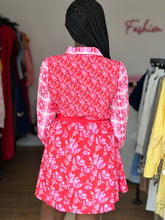 Load image into Gallery viewer, Red and pink belted longsleeves mini dress
