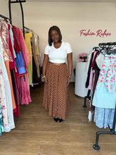 Load image into Gallery viewer, Brown polka dot maxi pleated skirt
