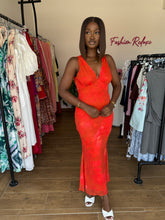 Load image into Gallery viewer, Orange mesh tie back maxi dress
