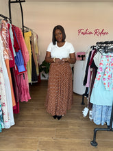 Load image into Gallery viewer, Brown polka dot maxi pleated skirt
