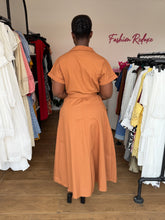 Load image into Gallery viewer, Brown belted maxi shirt dress

