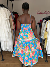 Load image into Gallery viewer, Blue and pink floral sleeveless maxi dress
