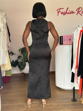 Load image into Gallery viewer, Black satin maxi bodycon dress
