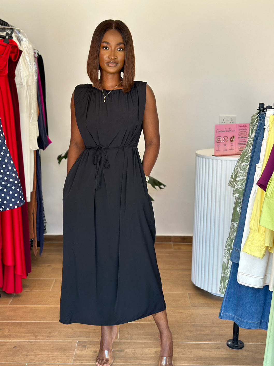 Black belted maxi dress Fashionredux