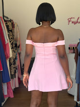 Load image into Gallery viewer, Pink mini satin detail off shoulder dress
