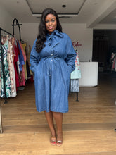 Load image into Gallery viewer, Denim longsleeves tie up dress
