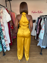 Load image into Gallery viewer, Yellow satin belted two piece
