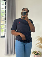 Load image into Gallery viewer, Navy blue with red embroidery Tshirt
