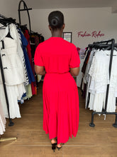Load image into Gallery viewer, Red belted midi shift dress

